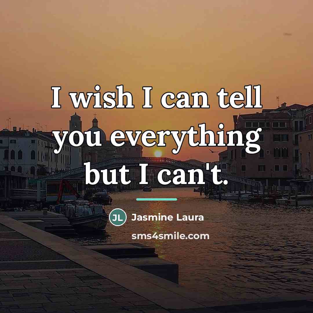 “I wish I can tell you everything but I can't.…” quote by Jasmine Laura