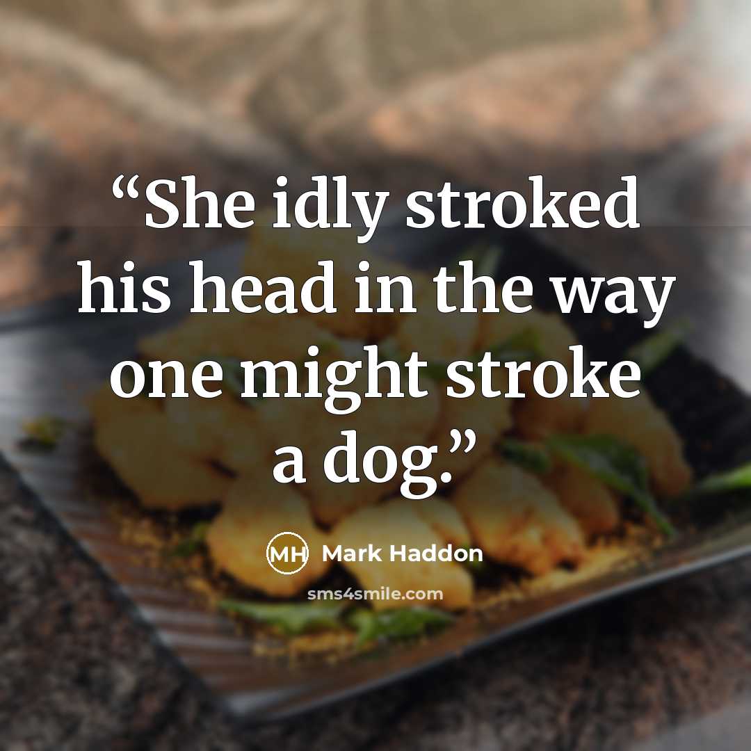 “She idly stroked his head in the way one might stroke a dog.” quote by Mark Haddon