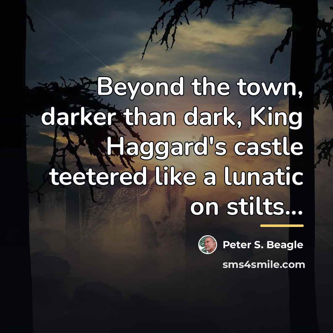 “Beyond the town, darker than dark, King Haggard's castle teetered…” quote by Peter S. Beagle