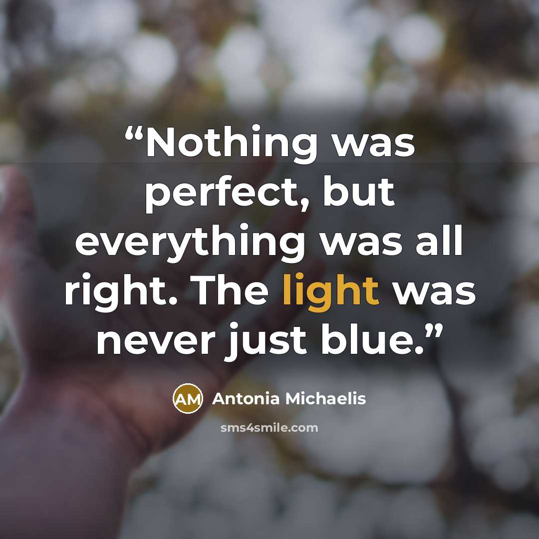 “Nothing was perfect, but everything was all right. The light was never just blue.” quote by Antonia Michaelis