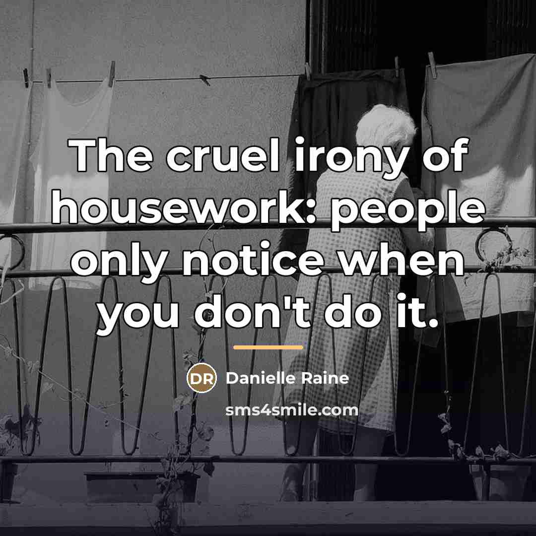 “The cruel irony of housework: people only notice when you…” quote by Danielle Raine