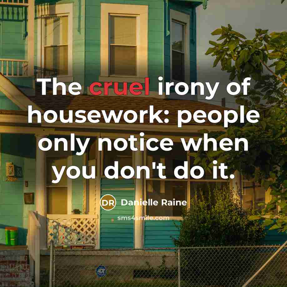 “The cruel irony of housework: people only notice when you don't do it.” quote by Danielle Raine