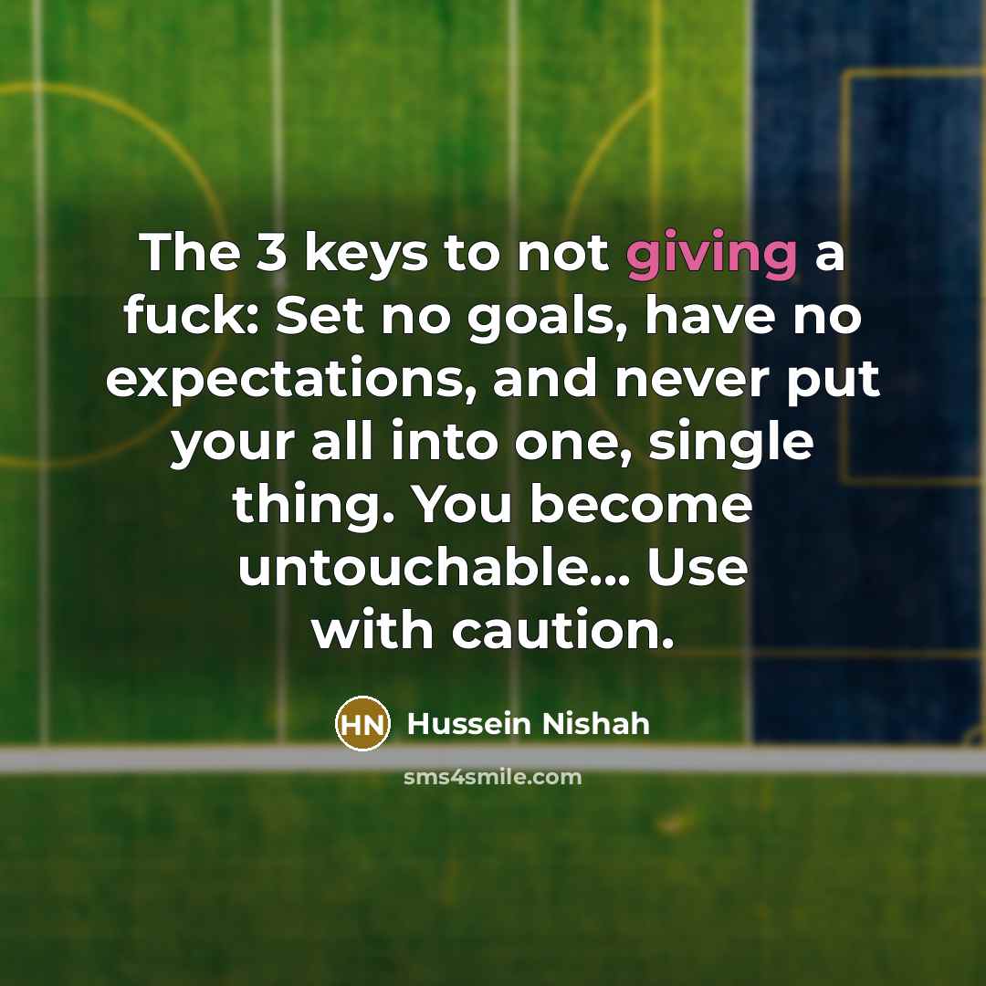 “The 3 keys to not giving a fuck: Set no…” quote by Hussein Nishah