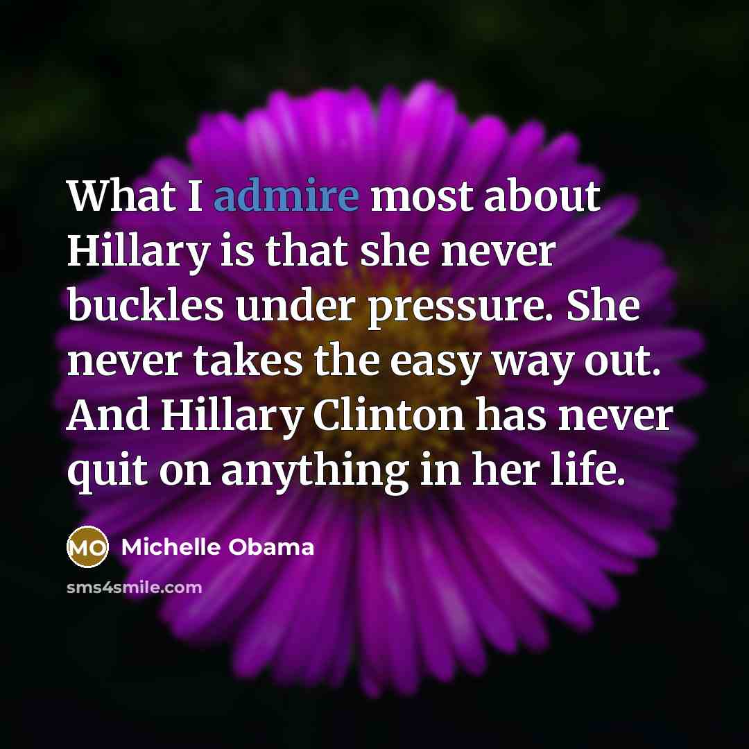 “What I admire most about Hillary is that she never…” quote by Michelle Obama