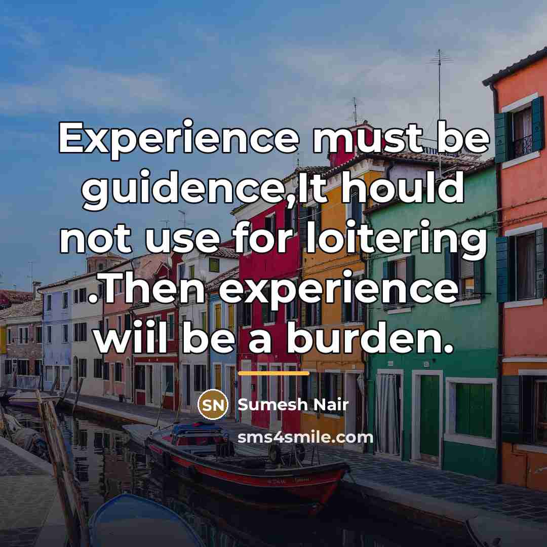 “Experience must be guidence,It hould not use for loitering .Then…” quote by Sumesh Nair