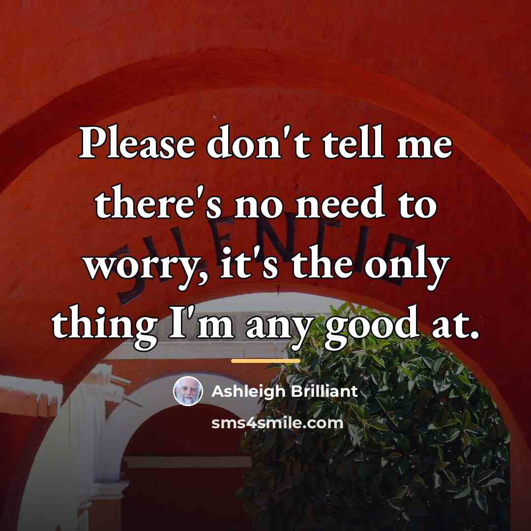 “Please don't tell me there's no need to worry, it's…” quote by Ashleigh Brilliant