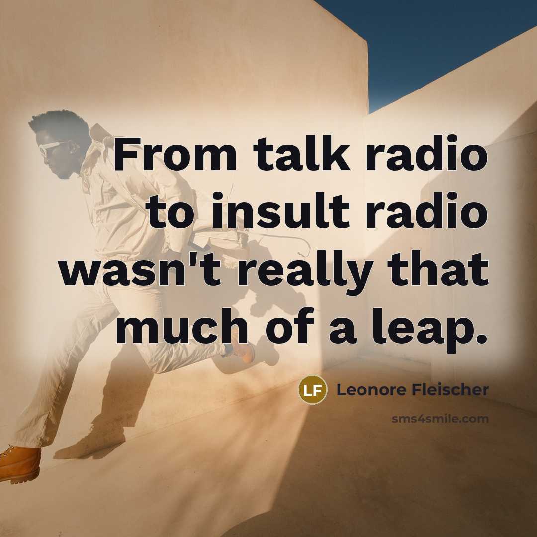 “From talk radio to insult radio wasn't really that much…” quote by Leonore Fleischer