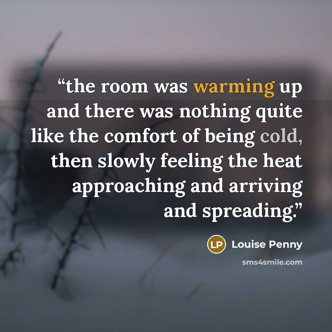 “the room was warming up and there was nothing quite like the comfort of being cold, then slowly feeling the heat approaching and arriving and spreading.” quote by Louise Penny