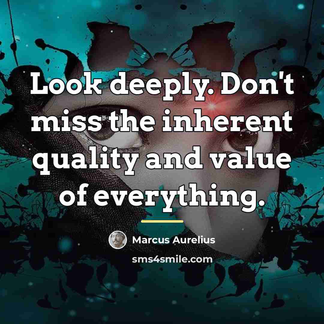 “Look deeply. Don't miss the inherent quality and value of…” quote by Marcus Aurelius