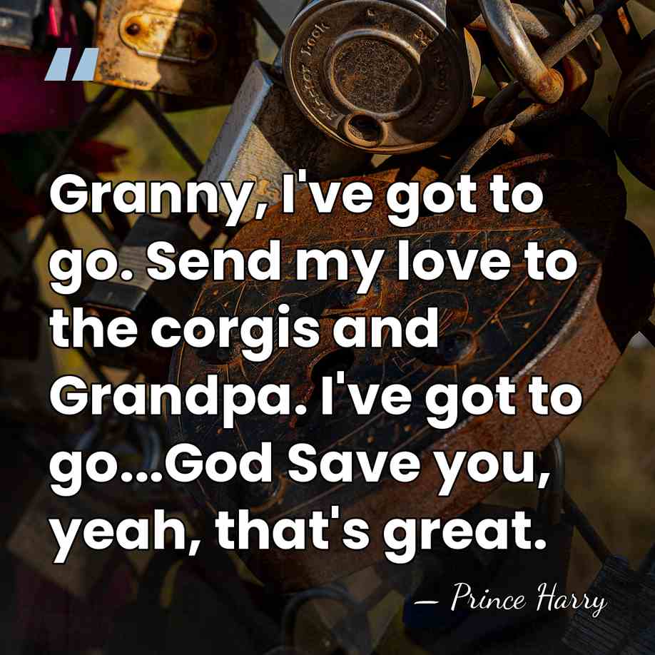 Granny, I've got to go. Send my love to the corgis and&hellip; - Prince Harry