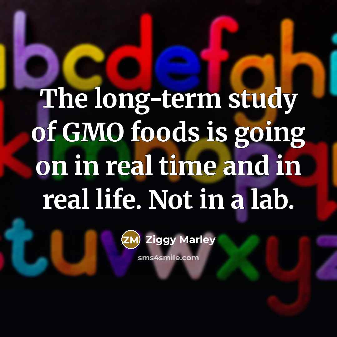 “The long-term study of GMO foods is going on in…” quote by Ziggy Marley