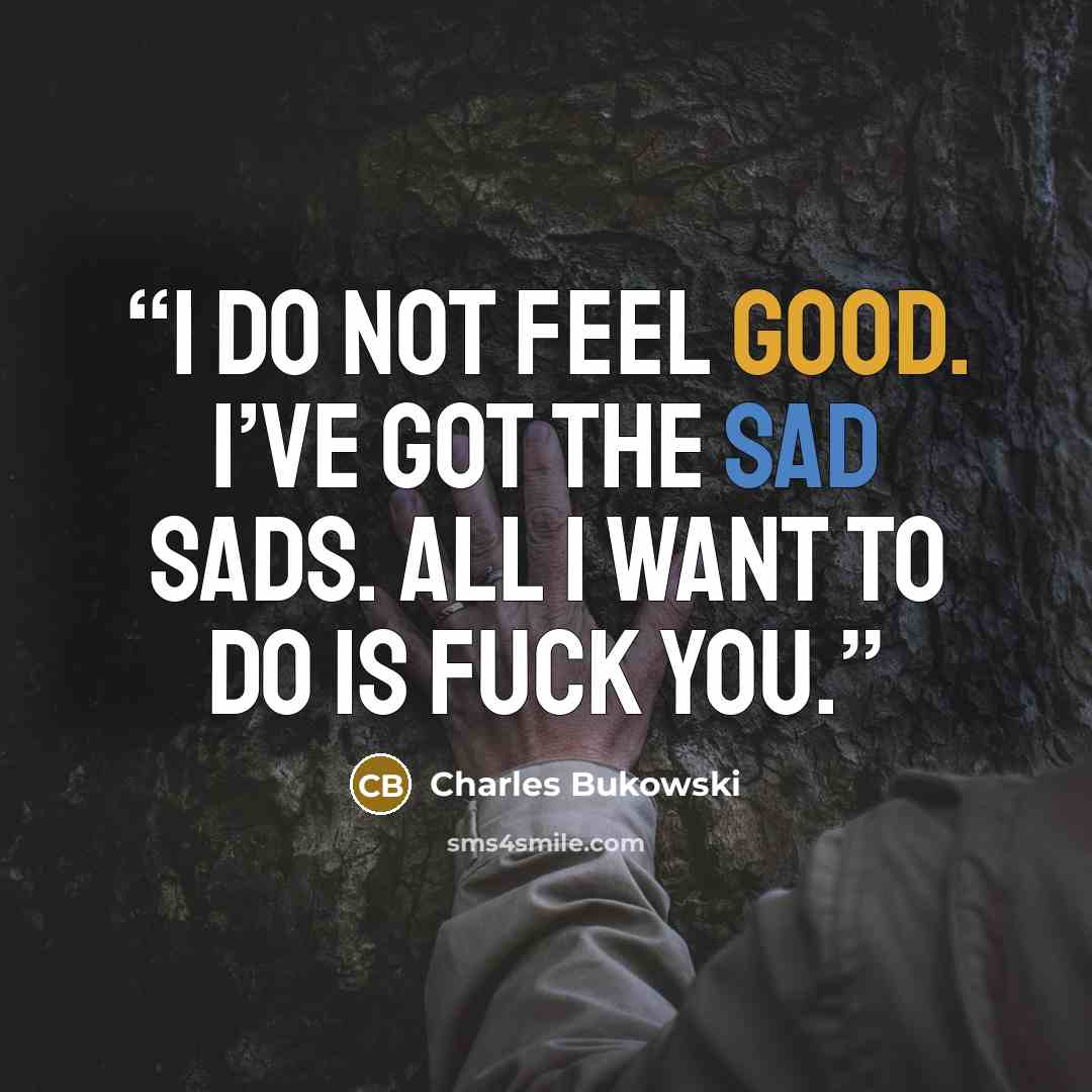 “I do not feel good. I’ve got the sad sads. All I want to do is fuck you.” quote by Charles Bukowski