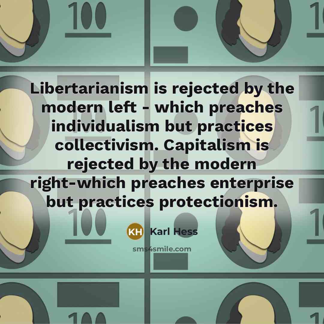 “Libertarianism is rejected by the modern left - which preaches…” quote by Karl Hess