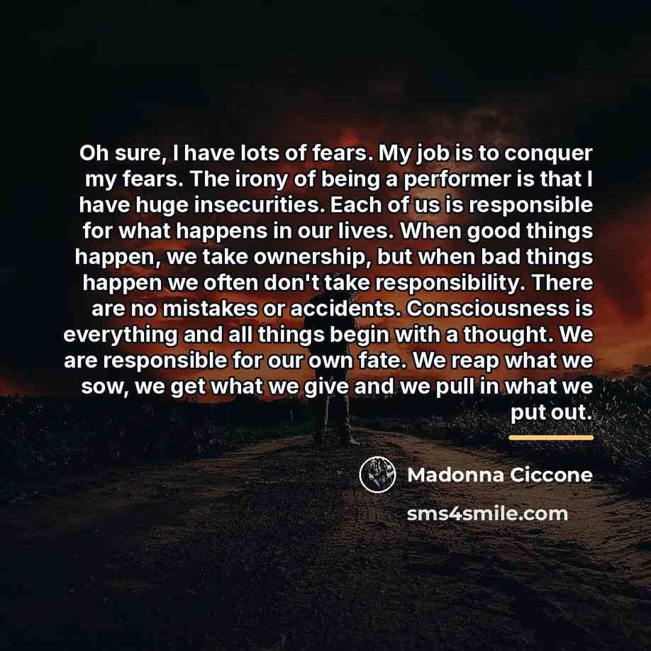“Oh sure, I have lots of fears. My job is…” quote by Madonna Ciccone
