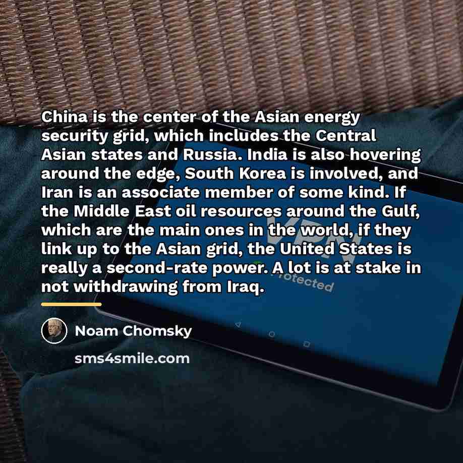 “China is the center of the Asian energy security grid,…” quote by Noam Chomsky
