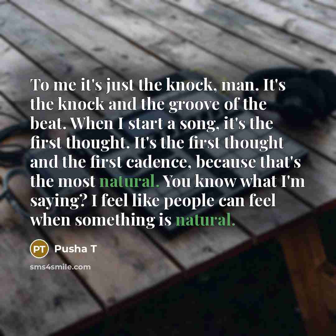 “To me it's just the knock, man. It's the knock…” quote by Pusha T