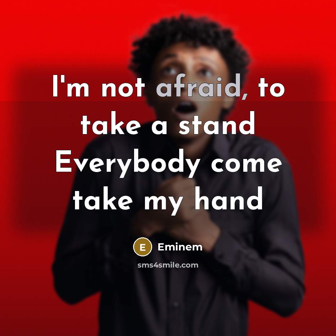 “I'm not afraid, to take a stand Everybody come take my hand” quote by Eminem
