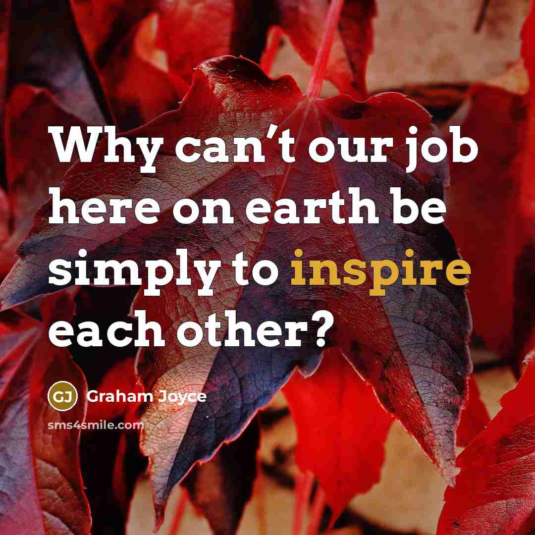 “Why can’t our job here on earth be simply to…” quote by Graham Joyce