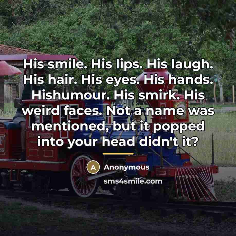 “His smile. His lips. His laugh. His hair. His eyes.…” quote by Anonymous