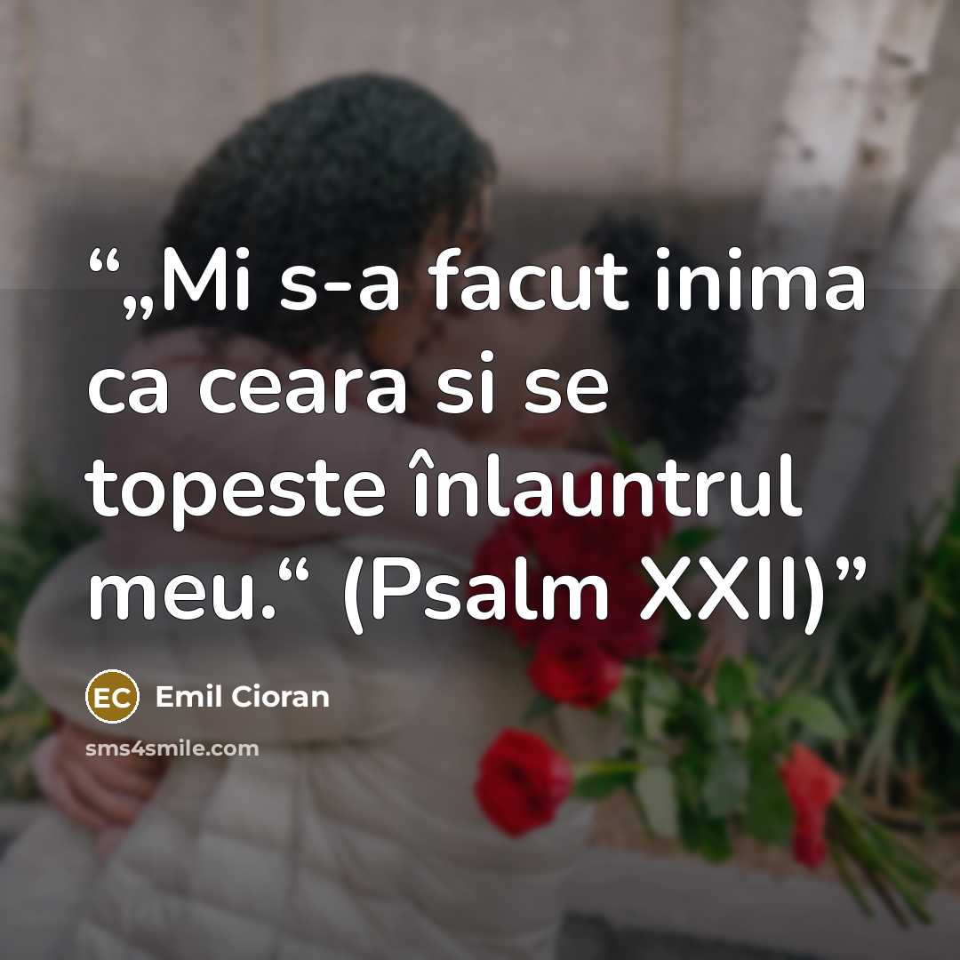 “„Mi s-a facut inima ca ceara si se topeste înlauntrul meu.“ (Psalm XXII)” quote by Emil Cioran