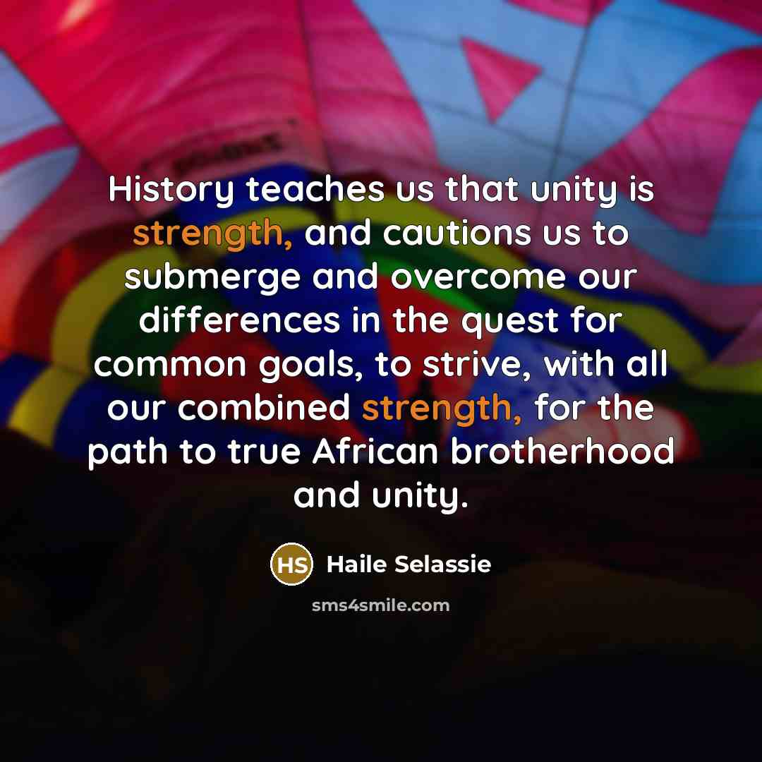 “History teaches us that unity is strength, and cautions us…” quote by Haile Selassie