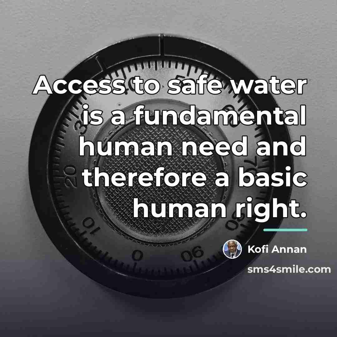 “Access to safe water is a fundamental human need and…” quote by Kofi Annan