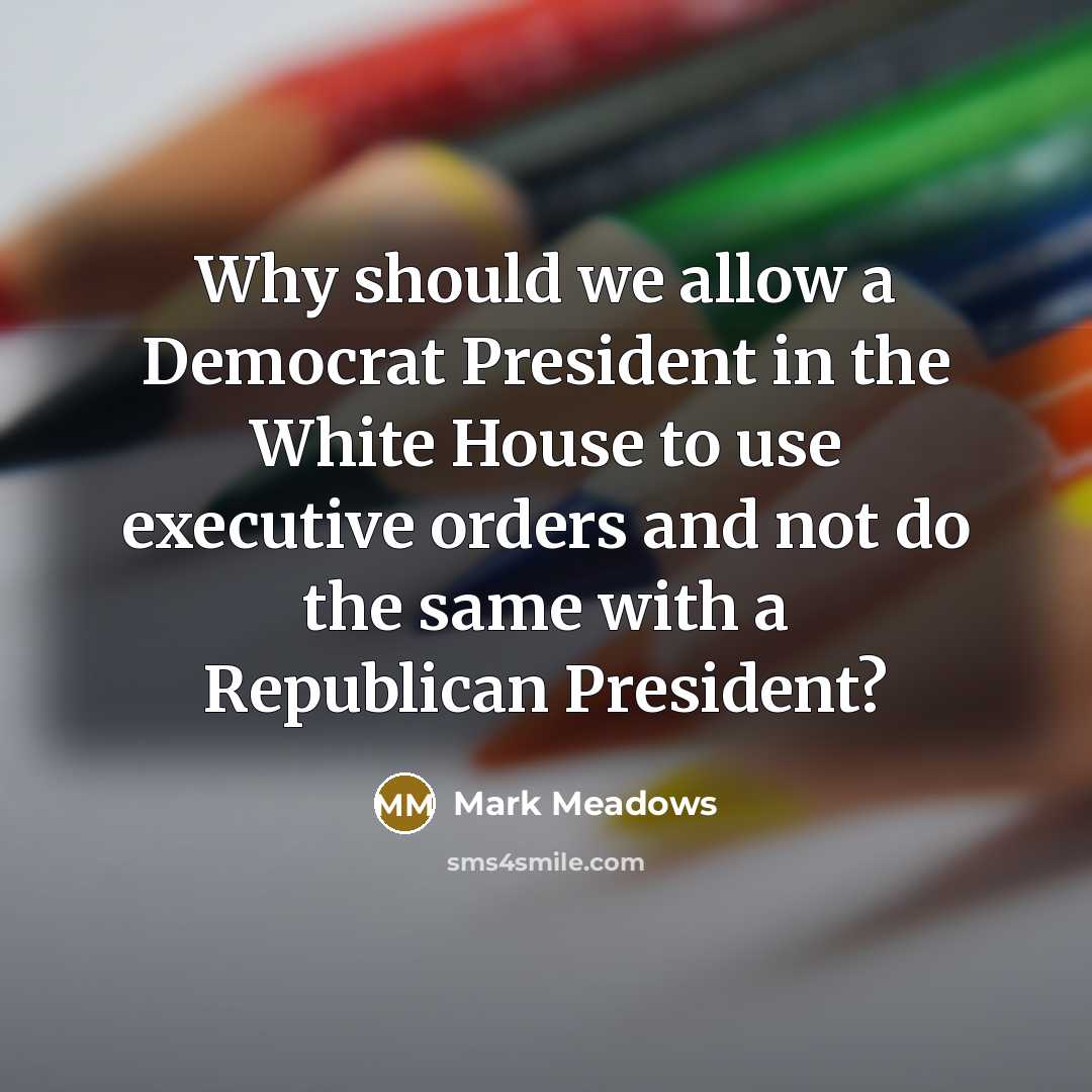 “Why should we allow a Democrat President in the White House to use executive orders and not do the same with a Republican President?” quote by Mark Meadows