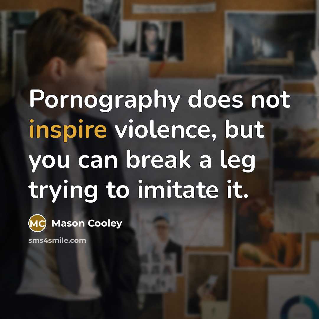 “Pornography does not inspire violence, but you can break a…” quote by Mason Cooley