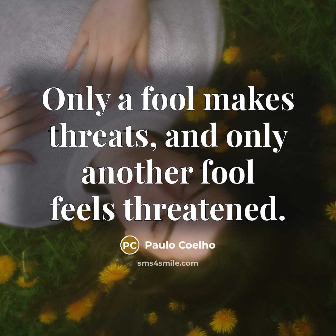“Only a fool makes threats, and only another fool feels…” quote by Paulo Coelho