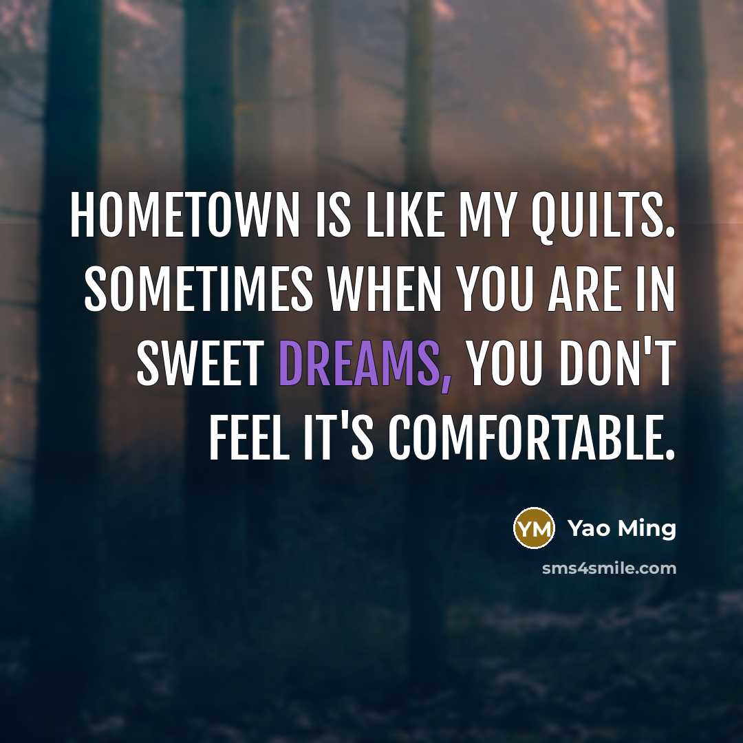 “Hometown is like my quilts. Sometimes when you are in…” quote by Yao Ming