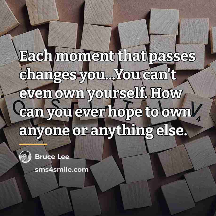 “Each moment that passes changes you...You can't even own yourself.…” quote by Bruce Lee