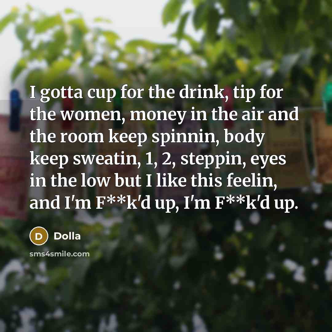 “I gotta cup for the drink, tip for the women,…” quote by Dolla