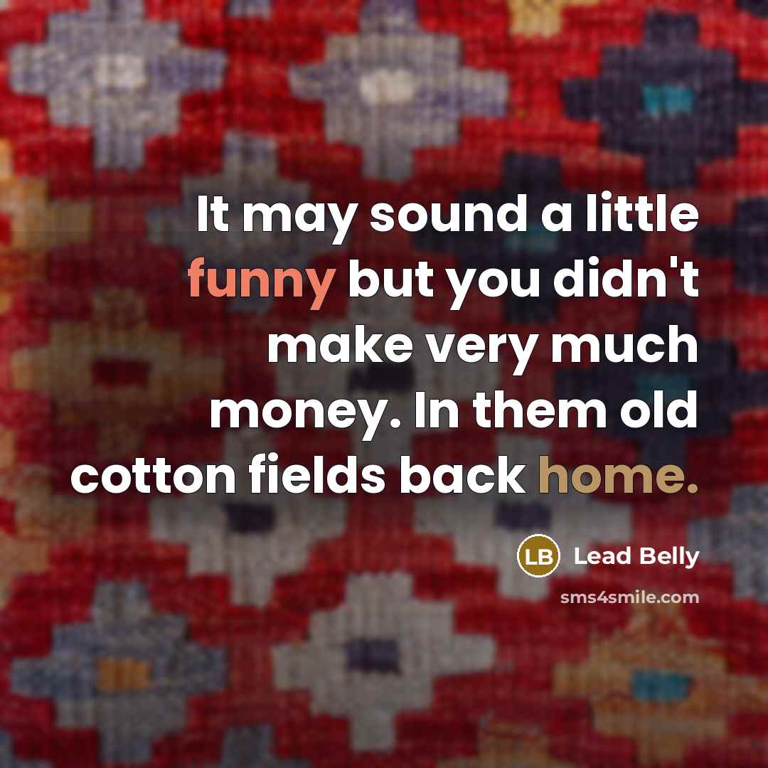 “It may sound a little funny but you didn't make very much money. In them old cotton fields back home.” quote by Lead Belly