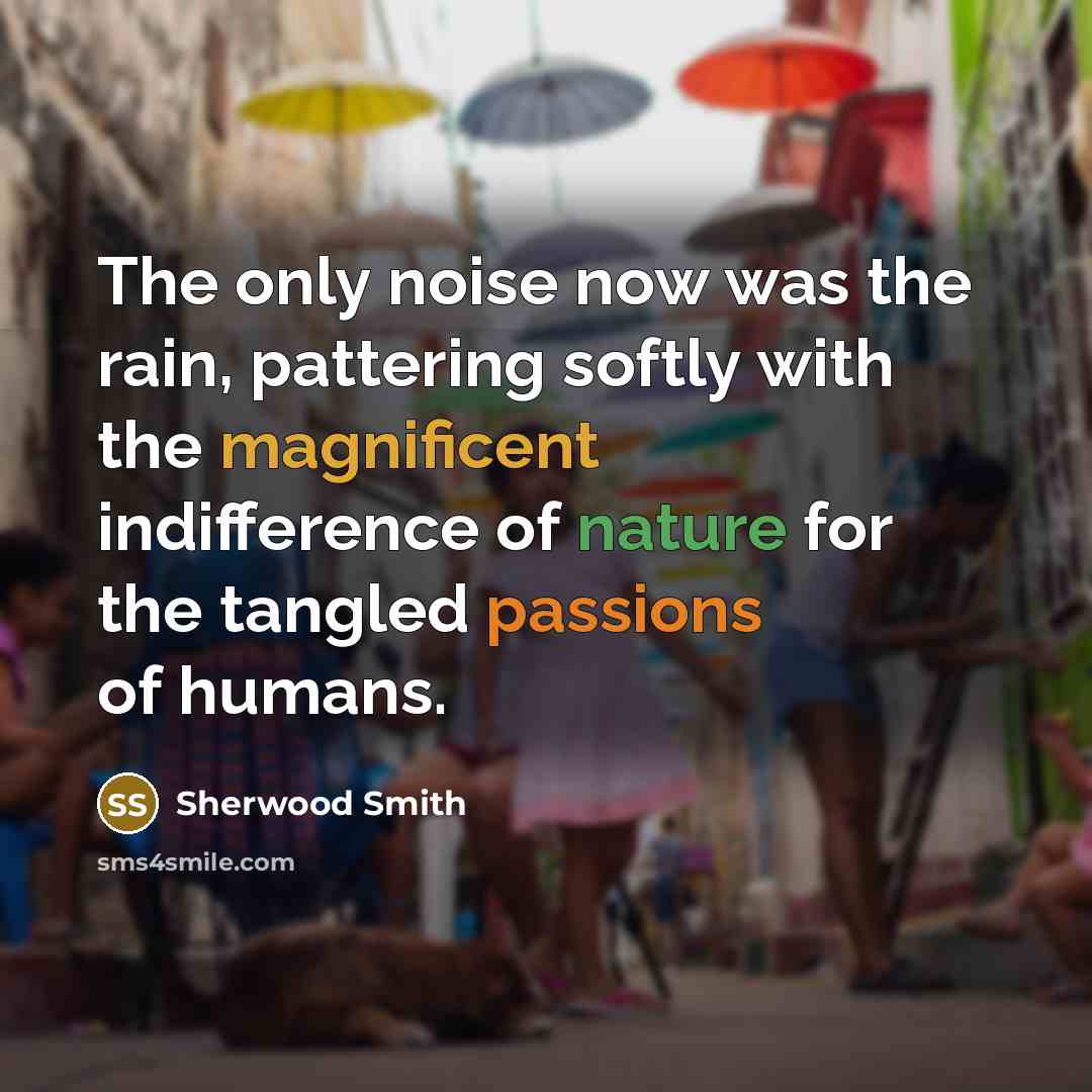 “The only noise now was the rain, pattering softly with…” quote by Sherwood Smith