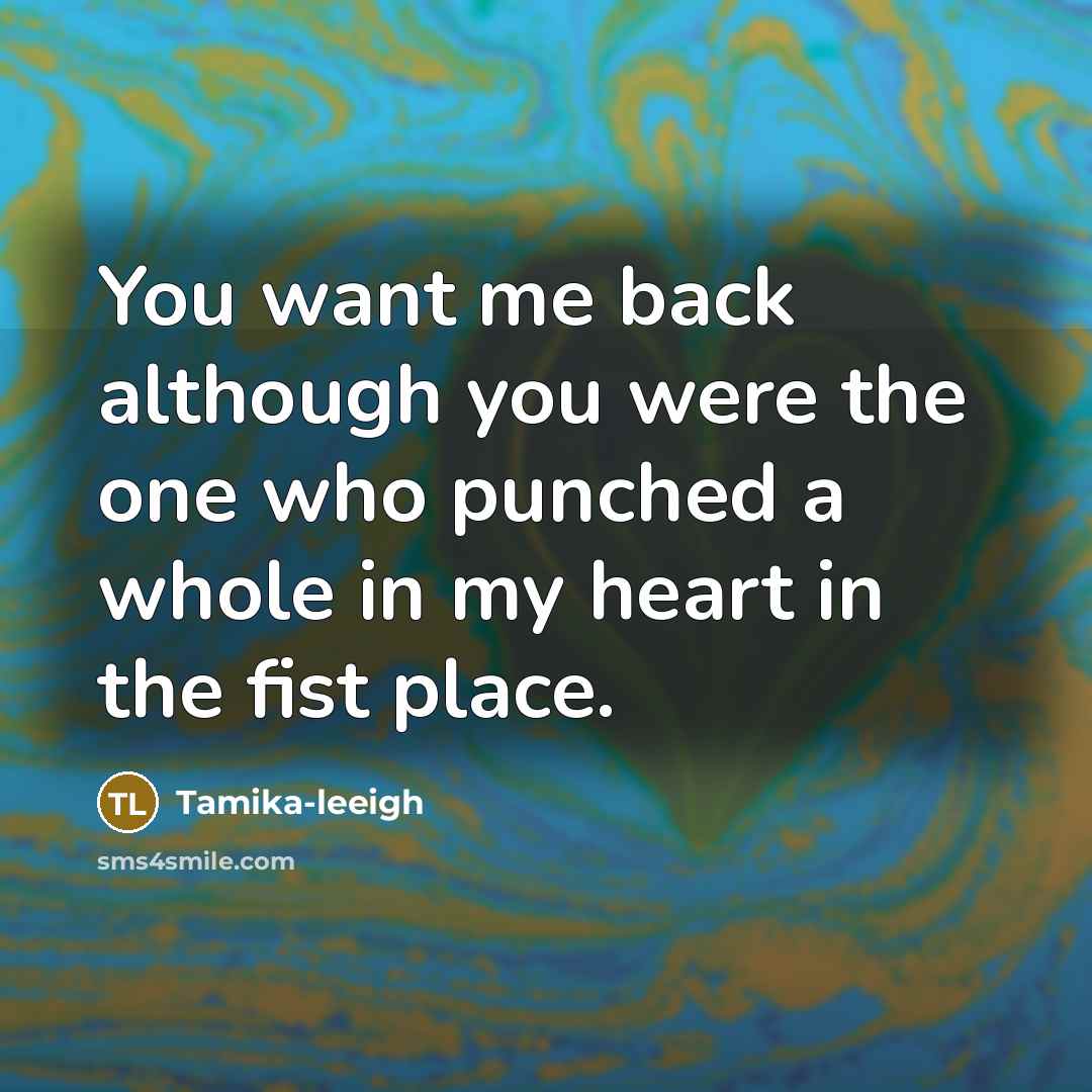 “You want me back although you were the one who punched a whole in my heart in the fist place.” quote by Tamika-leeigh