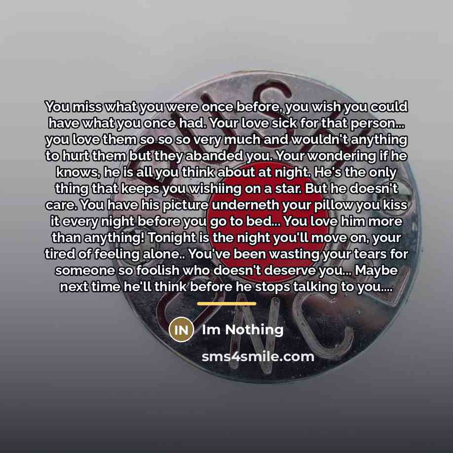 “You miss what you were once before, you wish you…” quote by Im Nothing