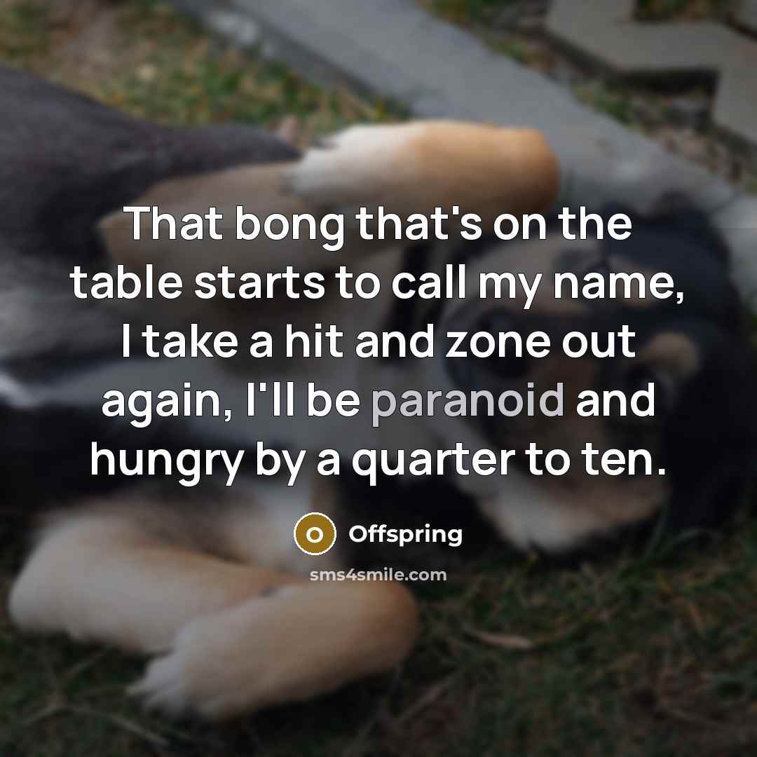 “That bong that's on the table starts to call my…” quote by Offspring