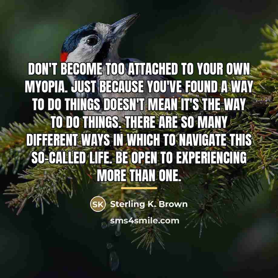 “Don't become too attached to your own myopia. Just because…” quote by Sterling K. Brown