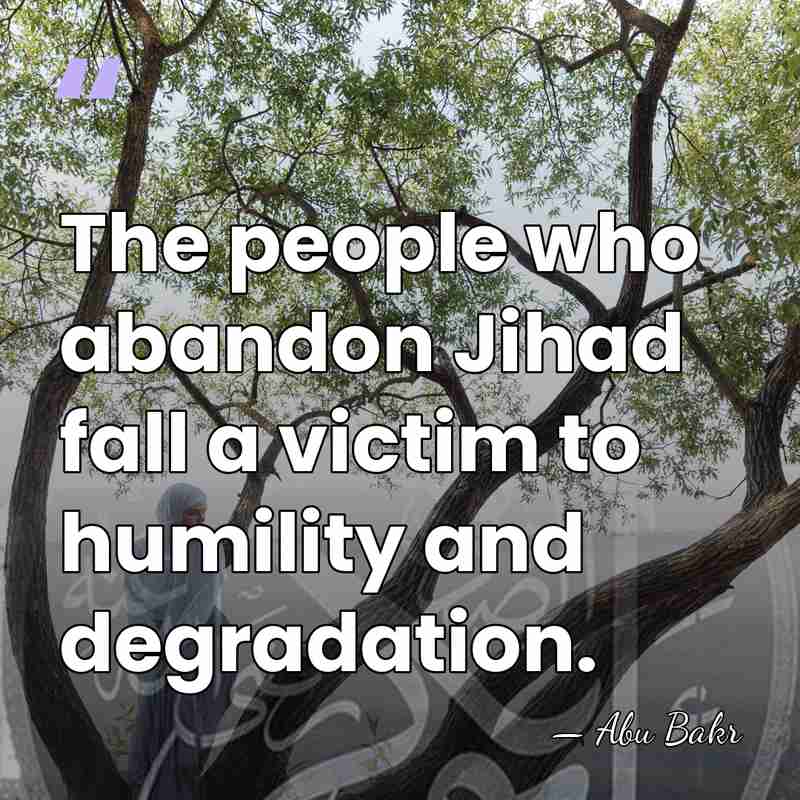 The people who abandon Jihad fall a victim to humility and degradation. - Abu Bakr