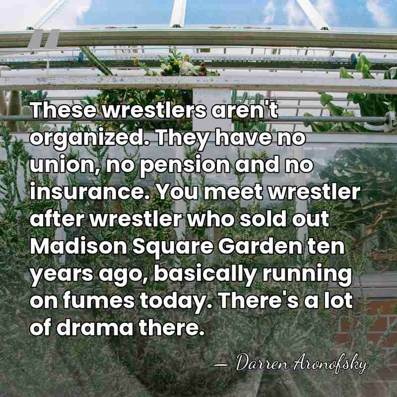 These wrestlers aren't organized. They have no union, no pension and no&hellip; - Darren Aronofsky