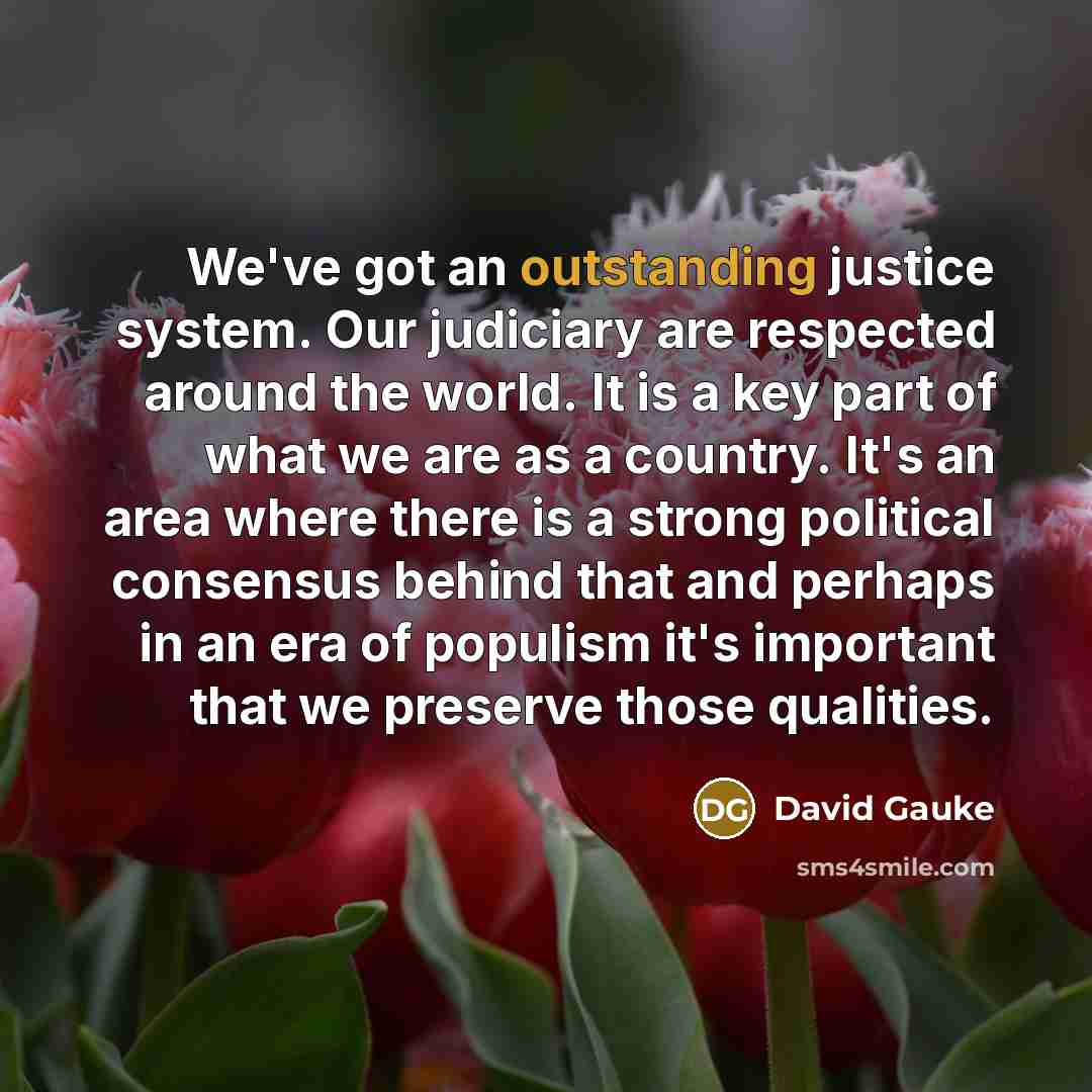 “We've got an outstanding justice system. Our judiciary are respected…” quote by David Gauke