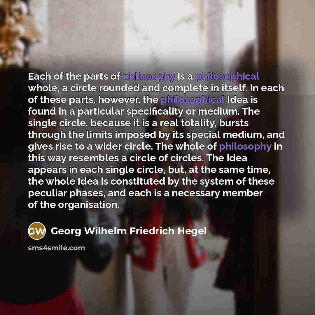“Each of the parts of philosophy is a philosophical whole,…” quote by Georg Wilhelm Friedrich Hegel