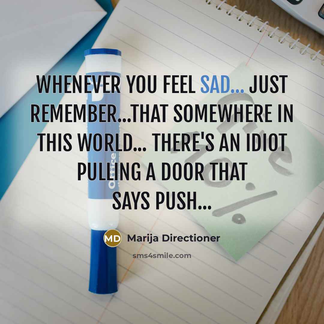 “Whenever you feel Sad... Just Remember...That Somewhere in this World... There's an Idiot pulling a Door that says PUSH...” quote by Marija Directioner