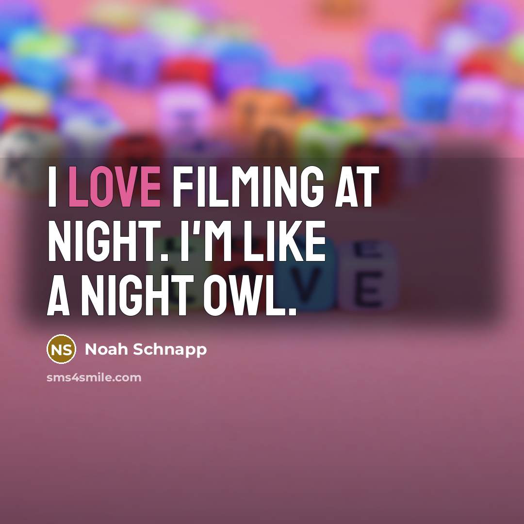 “I love filming at night. I'm like a night owl.…” quote by Noah Schnapp