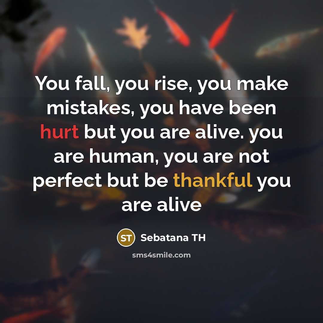 “You fall, you rise, you make mistakes, you have been hurt but you are alive. you are human, you are not perfect but be thankful you are alive” quote by Sebatana TH