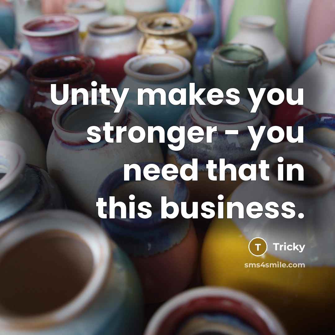 “Unity makes you stronger - you need that in this…” quote by Tricky