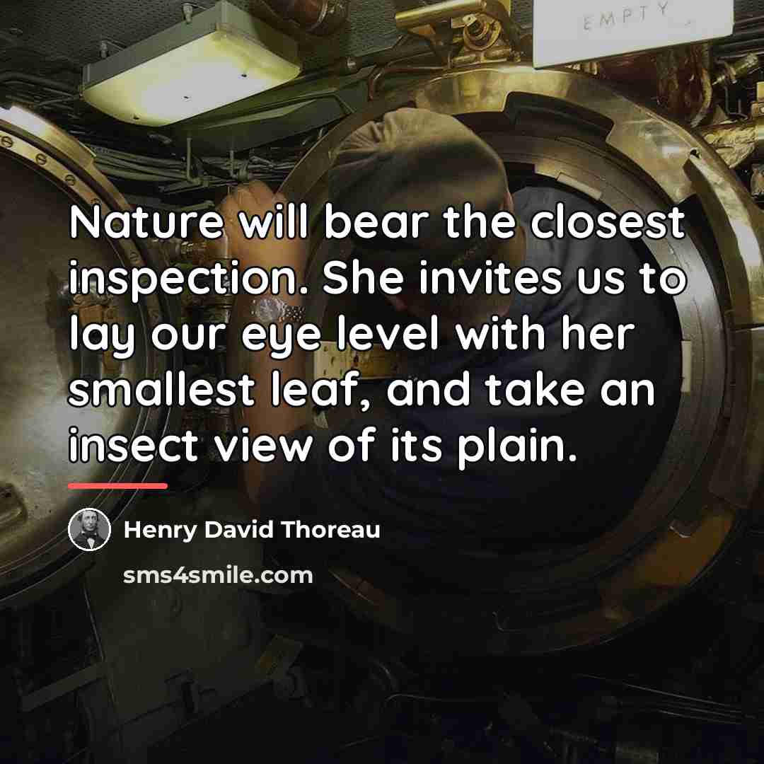 “Nature will bear the closest inspection. She invites us to…” quote by Henry David Thoreau