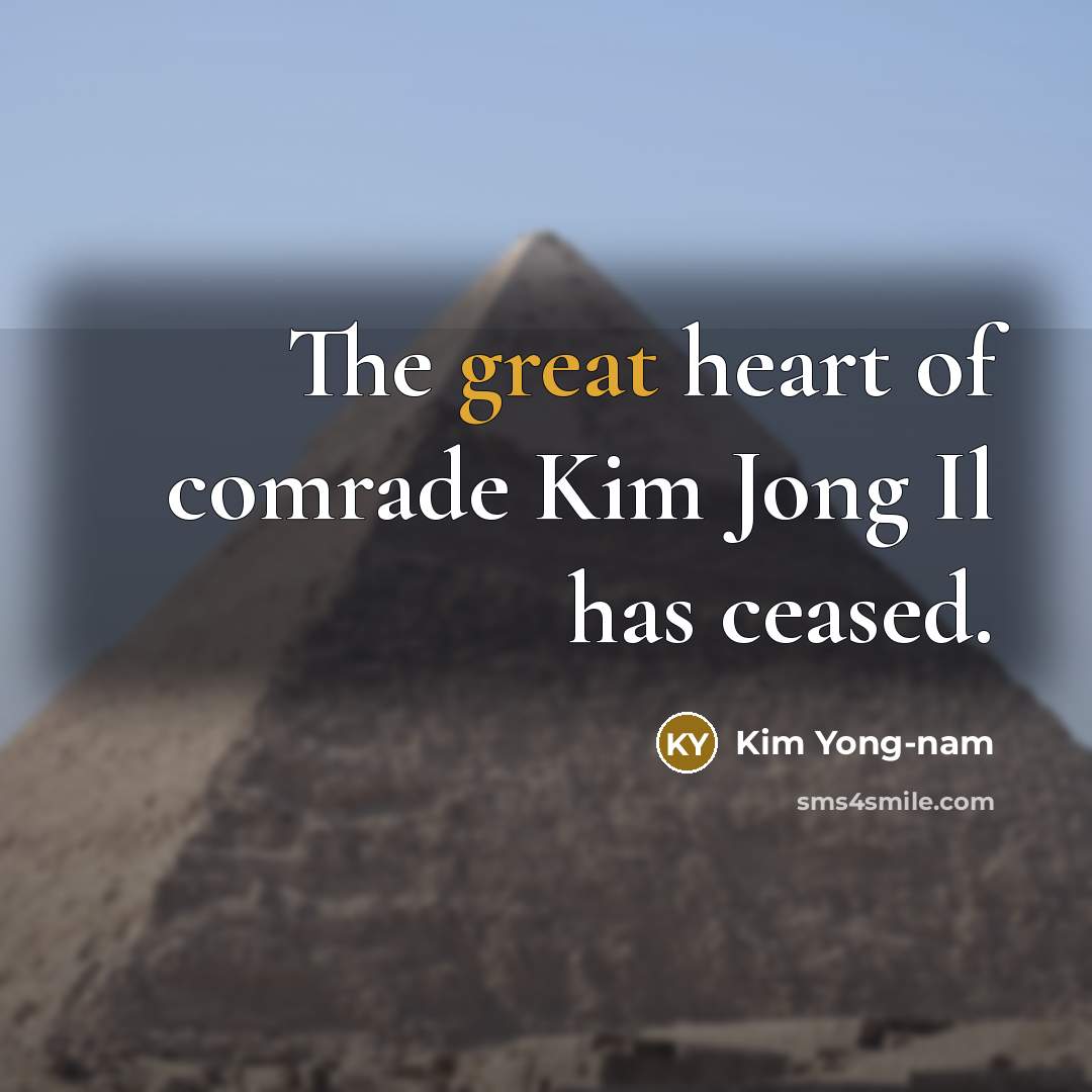 “The great heart of comrade Kim Jong Il has ceased.” quote by Kim Yong-nam