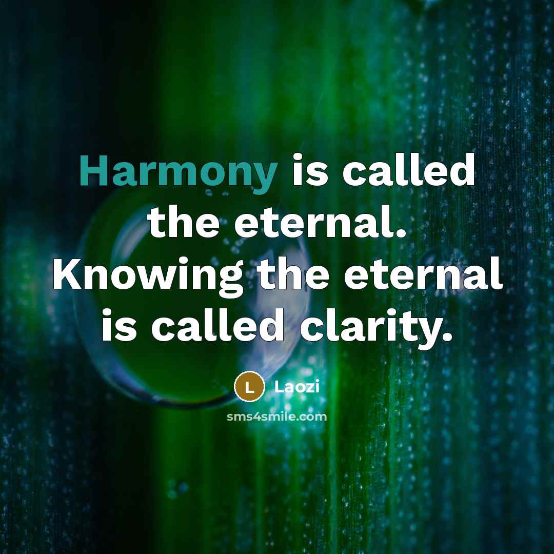 “Harmony is called the eternal. Knowing the eternal is called…” quote by Laozi