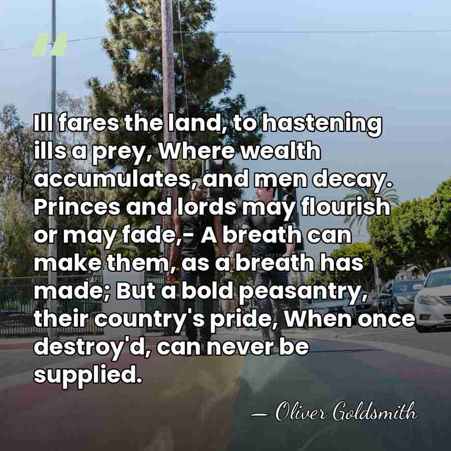 Ill fares the land, to hastening ills a prey, Where wealth accumulates,&hellip; - Oliver Goldsmith